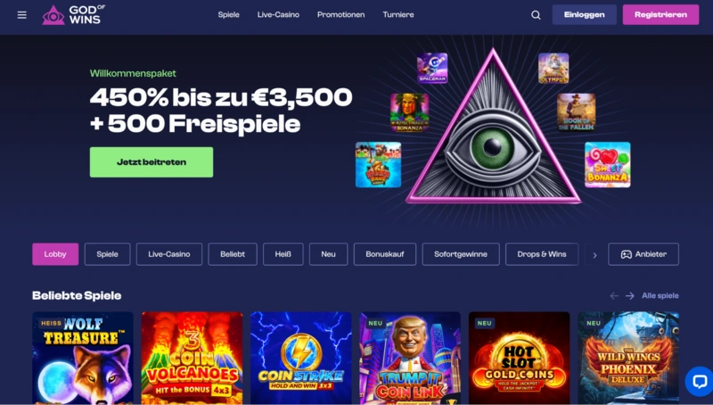 God of Wins Homepage
